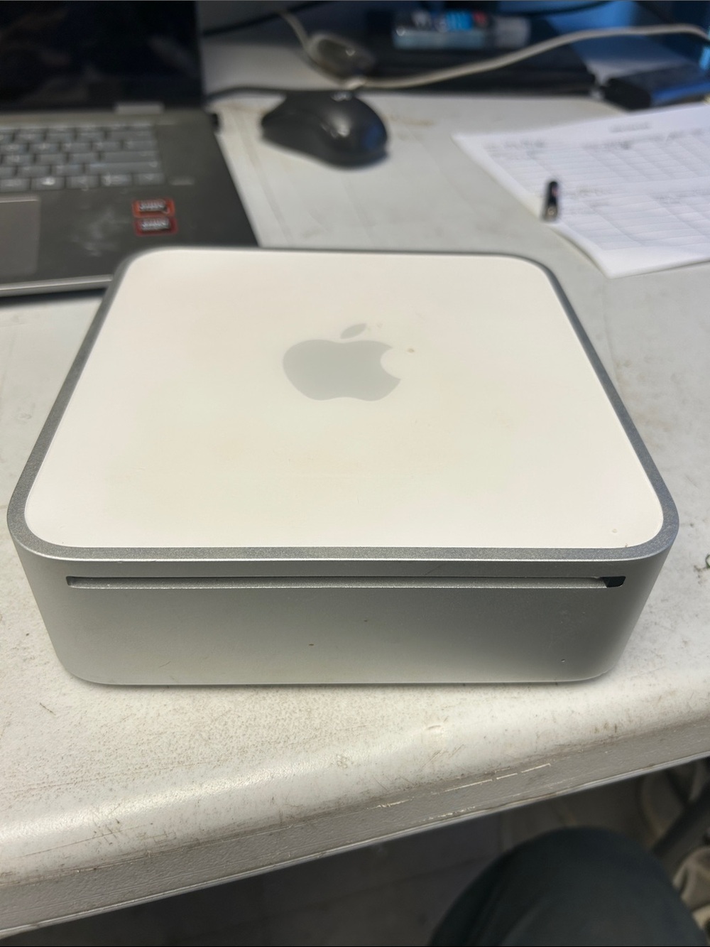 Untested As Is for parts Apple Mini Desktop with White Top and Silver Body